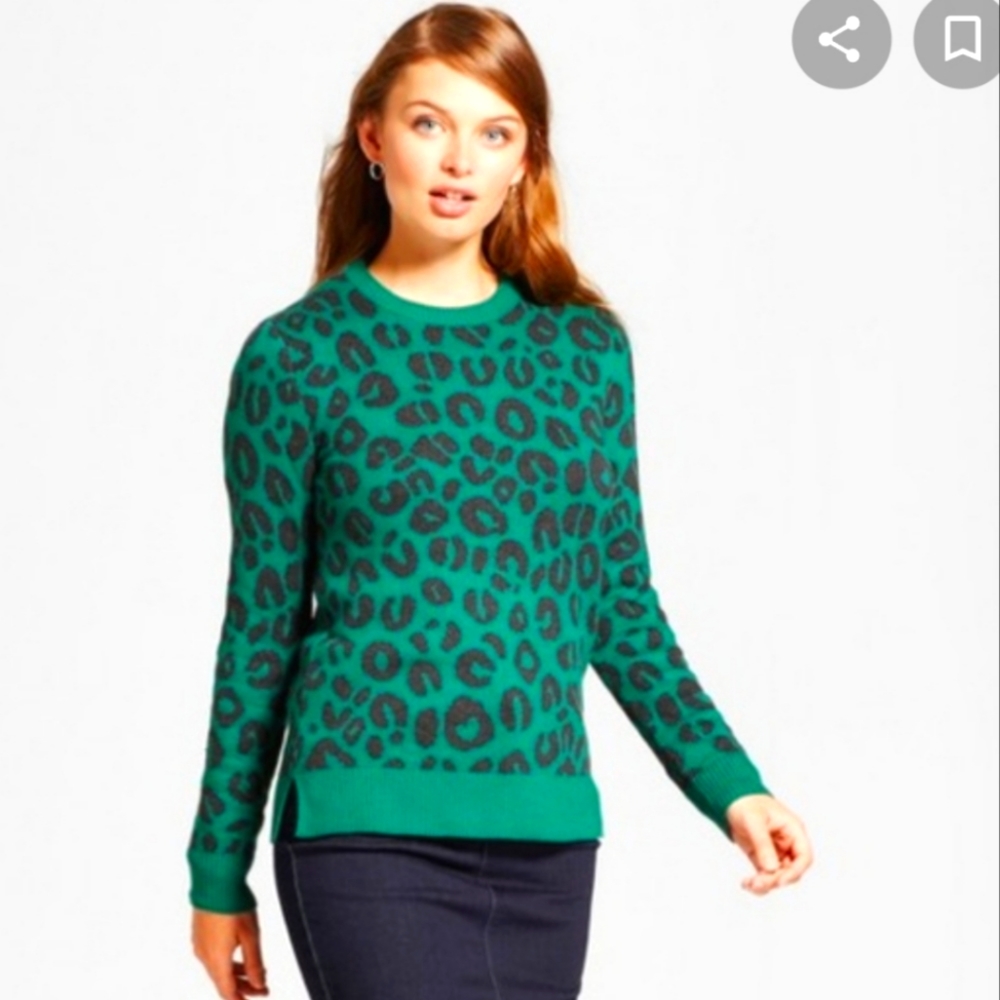 A New Day Green Leopard Sweater size Medium